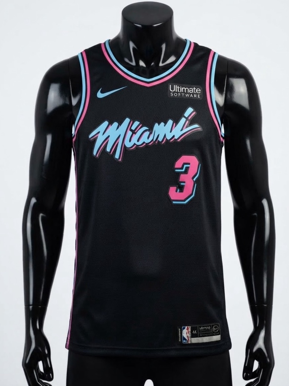 Nike Miami Vice Black Basketball Jersey with Pink & Aqua Accents - #3